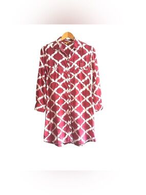 Roberta Roller Rabbit Shirtdress Dress Burgundy Red White Print S Small